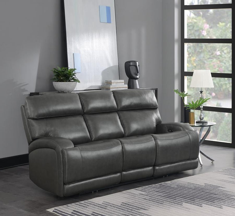 Longport - Upholstered Power Sofa - Grain Leather - Charcoal