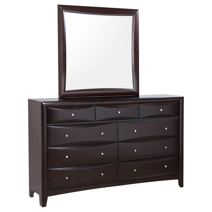 Phoenix - 9-Drawer Dresser With Mirror - Deep Cappuccino