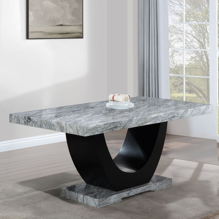 Caralin - Dining Table - Engineered Stone & Black Finish