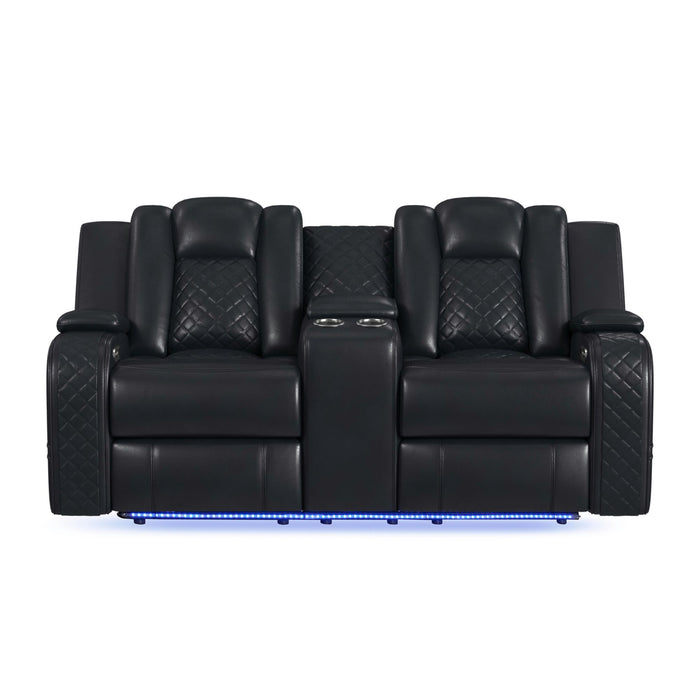 Carlo - Power Motion Loveseat With Power Headrest, Console And LED - Pebble Black