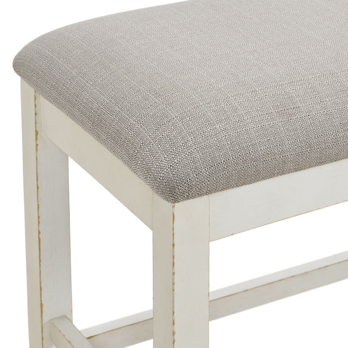 Bellevue - Counter Bench With Beige Fabric - Antique White