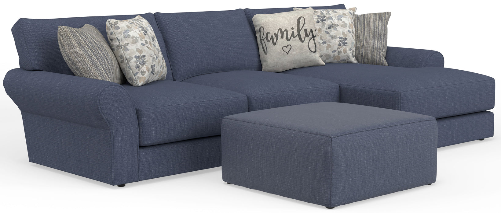 Cape May - Sofa Chaise With Comfort Coil Seating, 41" Cocktail Ottoman And 5 Accent Pillows