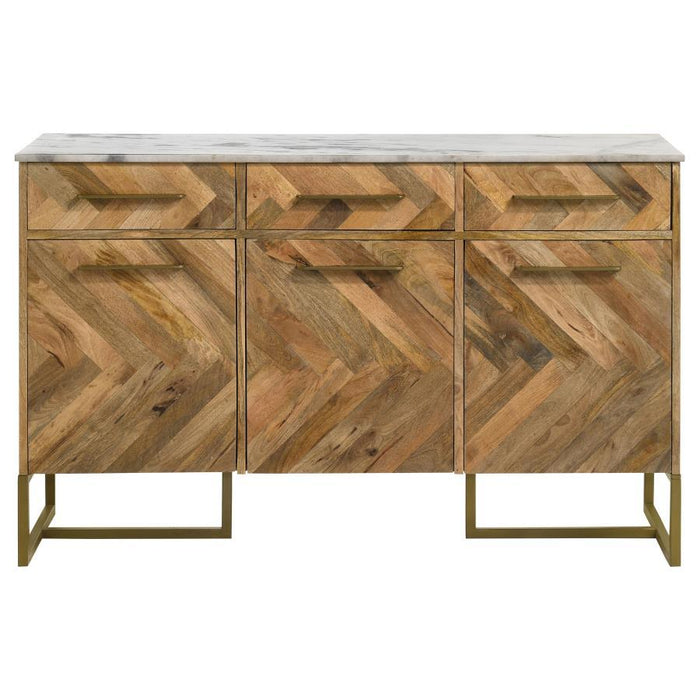 Keaton - Marble Top Herringbone Accent Cabinet