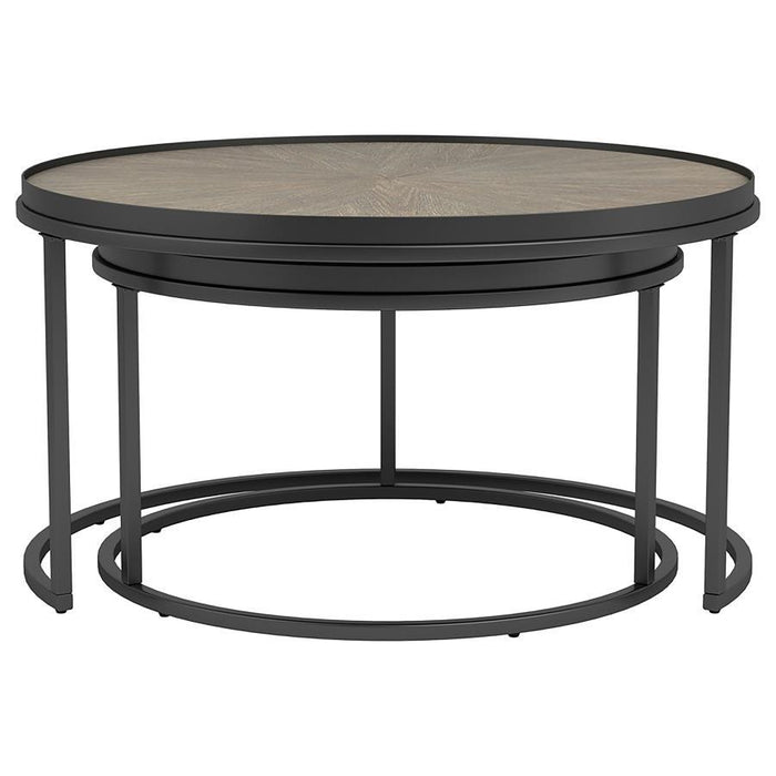 Rodrigo - 2 Piece Round Wood Nesting Table Set - Weathered Elm