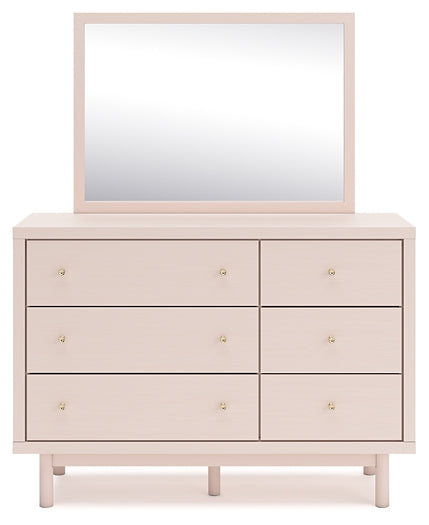 Wistenpine Full Upholstered Panel Headboard with Mirrored Dresser and Chest