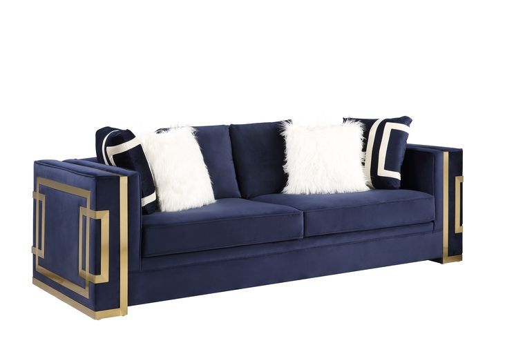 Virrux - Sofa - Blue Velvet & Gold Finish