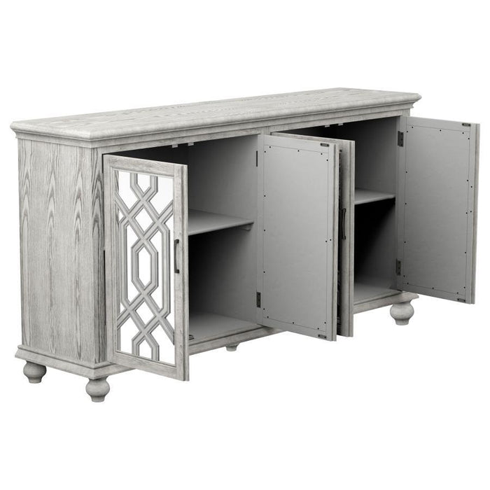 Melanie - 4 Door Wood Trellis Accent Cabinet - Distressed White