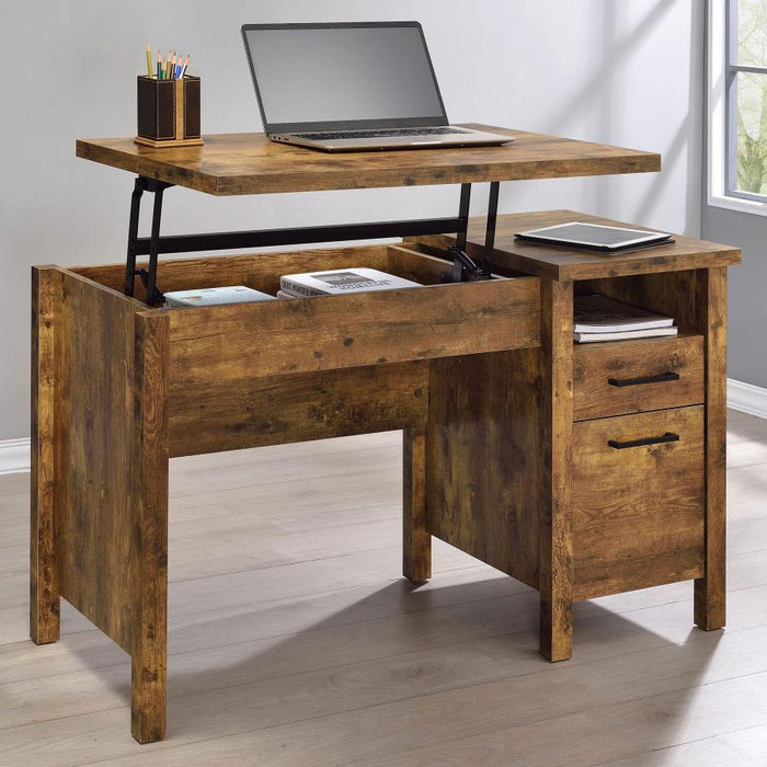 Delwin - 2-Drawer Lift Top Computer Desk - Rustic Nutmeg