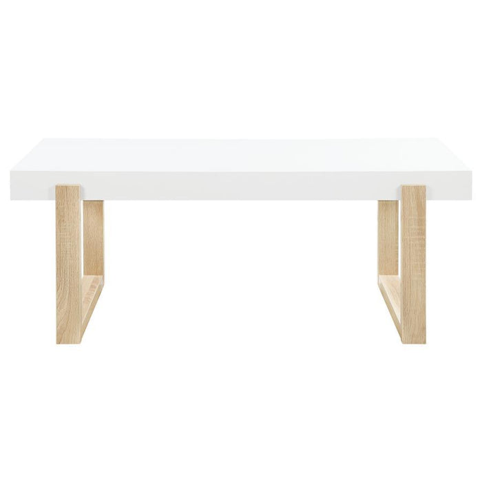 Pala - Rectangular Coffee Table With Sled Base - White High Gloss And Natural