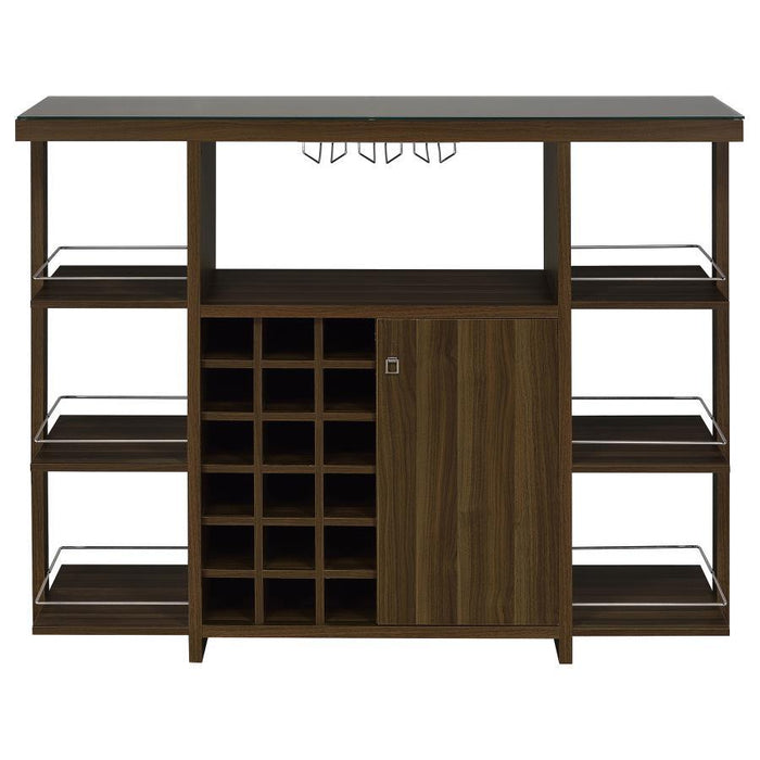 Evelio - 6-Shelf Glass Top Home Bar Wine Cabinet - Walnut