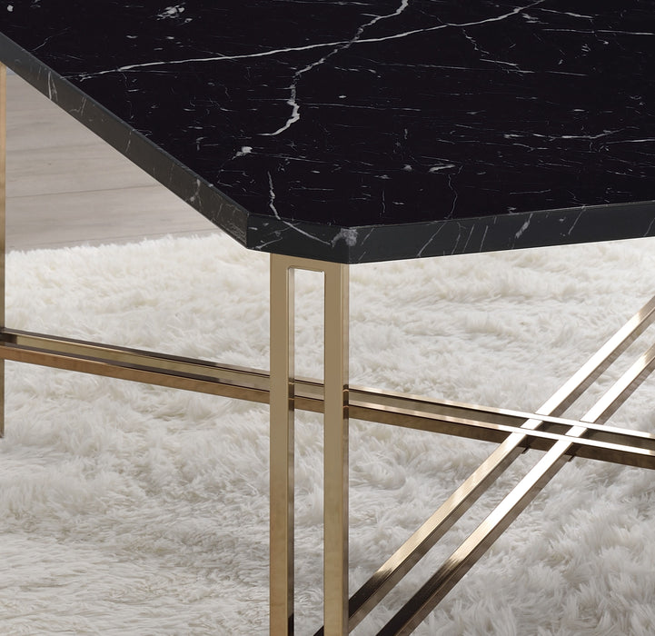 Daxton - Faux Marble Top Square Cocktail Table - Black