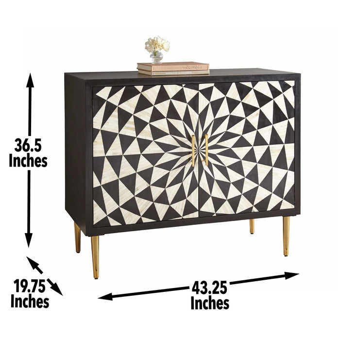 Benzara - 2 Door Bone Inlay Cabinet - Black