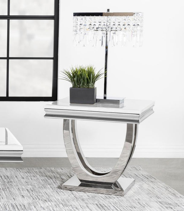 Kerwin - Square Stone Top End Table - White And Chrome