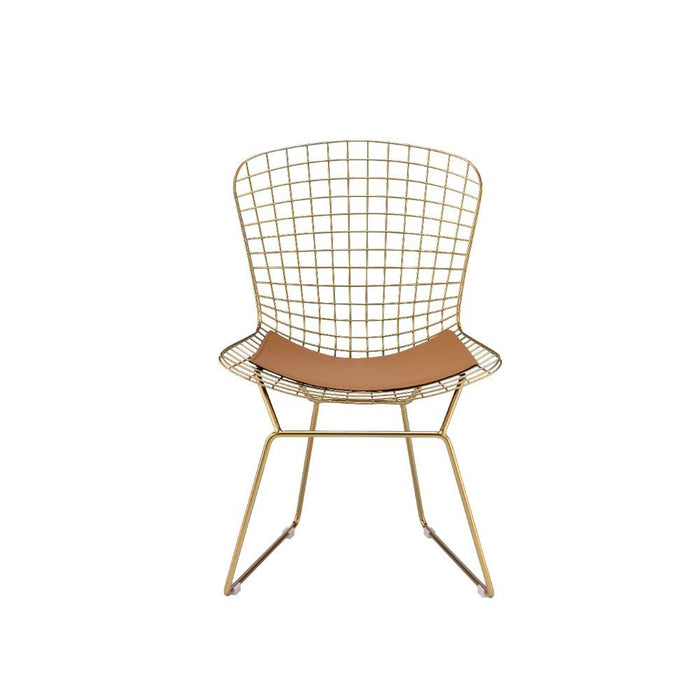 Achellia - Side Chair (Set of 2) - Whiskey PU & Gold