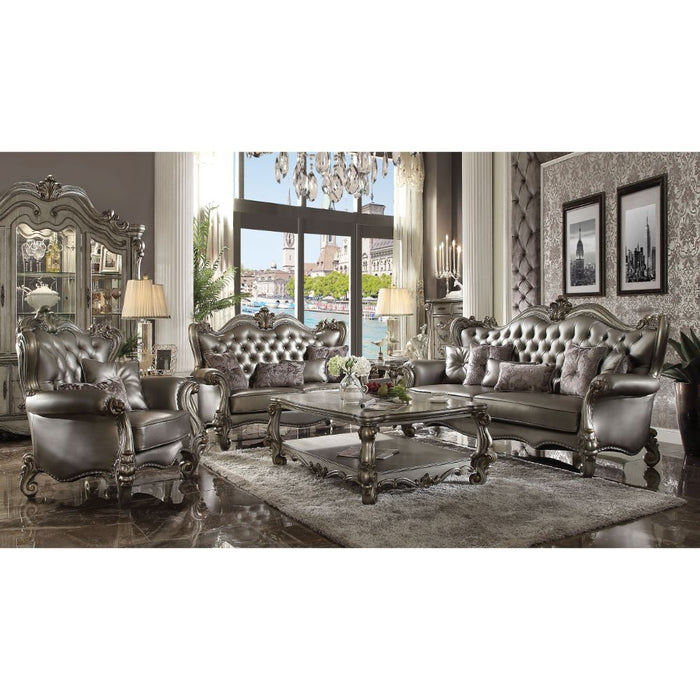 Versailles - Loveseat - Silver PU & Antique Platinum