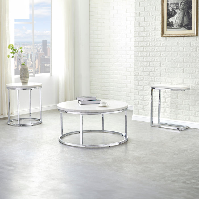 Echo - White Marble Top Round Cocktail Table - White