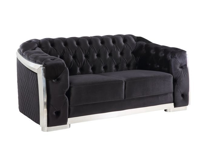 Pyroden - Loveseat - Black Velvet & Chrome Finish