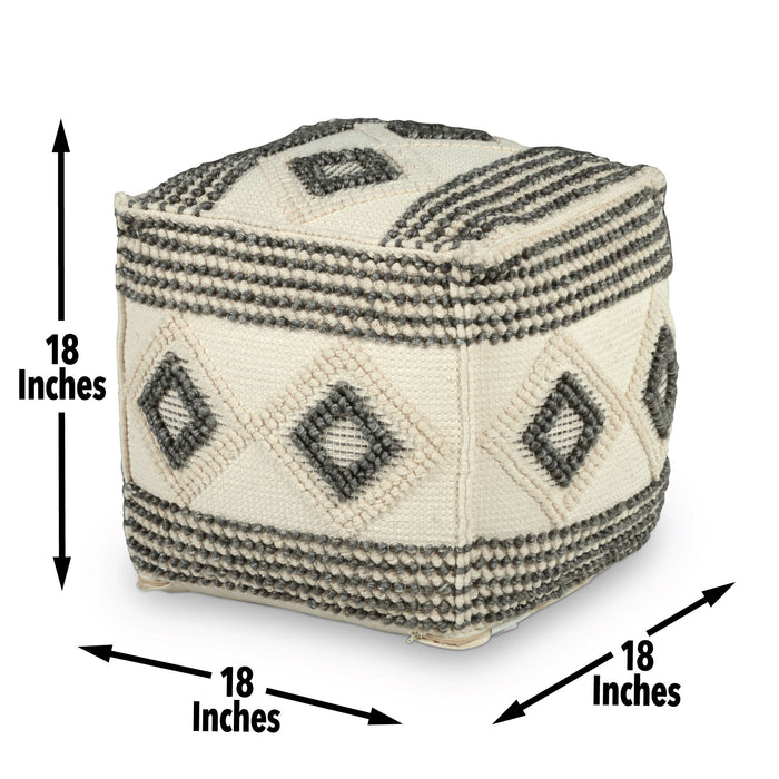 Dalia - Square Handwoven Woolen Pouf - Beige