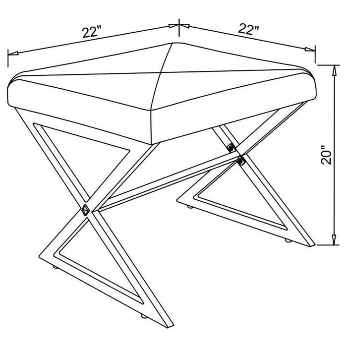 Rita - X-Cross Square Ottoman - White And Chrome