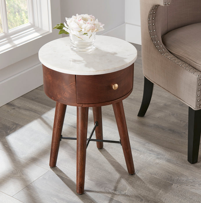 Bangalore - White Marble Top Round End Table - White