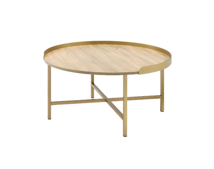 Mithea - Coffee Table - Oak Table Top & Gold Finish