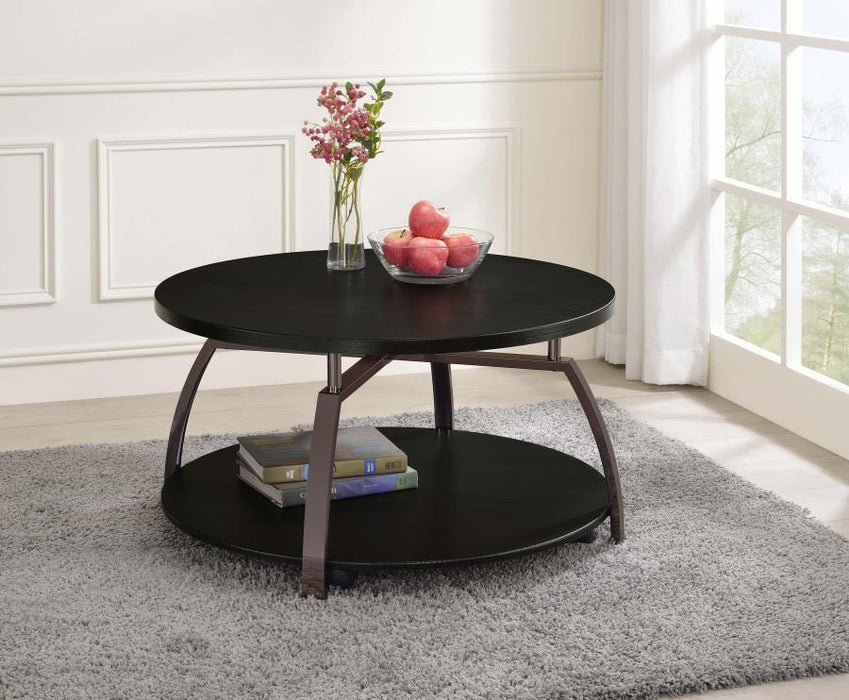 Dacre - Round Coffee Table - Dark Gray And Black Nickel