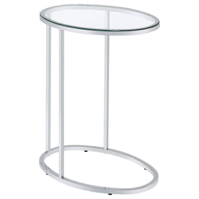 Kyle - Oval Glass Top C-Shaped Sofa Side Table - Chrome And Clear